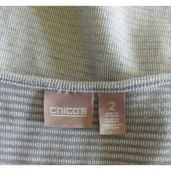 Chico's Women's LARGE Cotton Blend Gray Striped Light Sweater Top - Picture 9 of 12